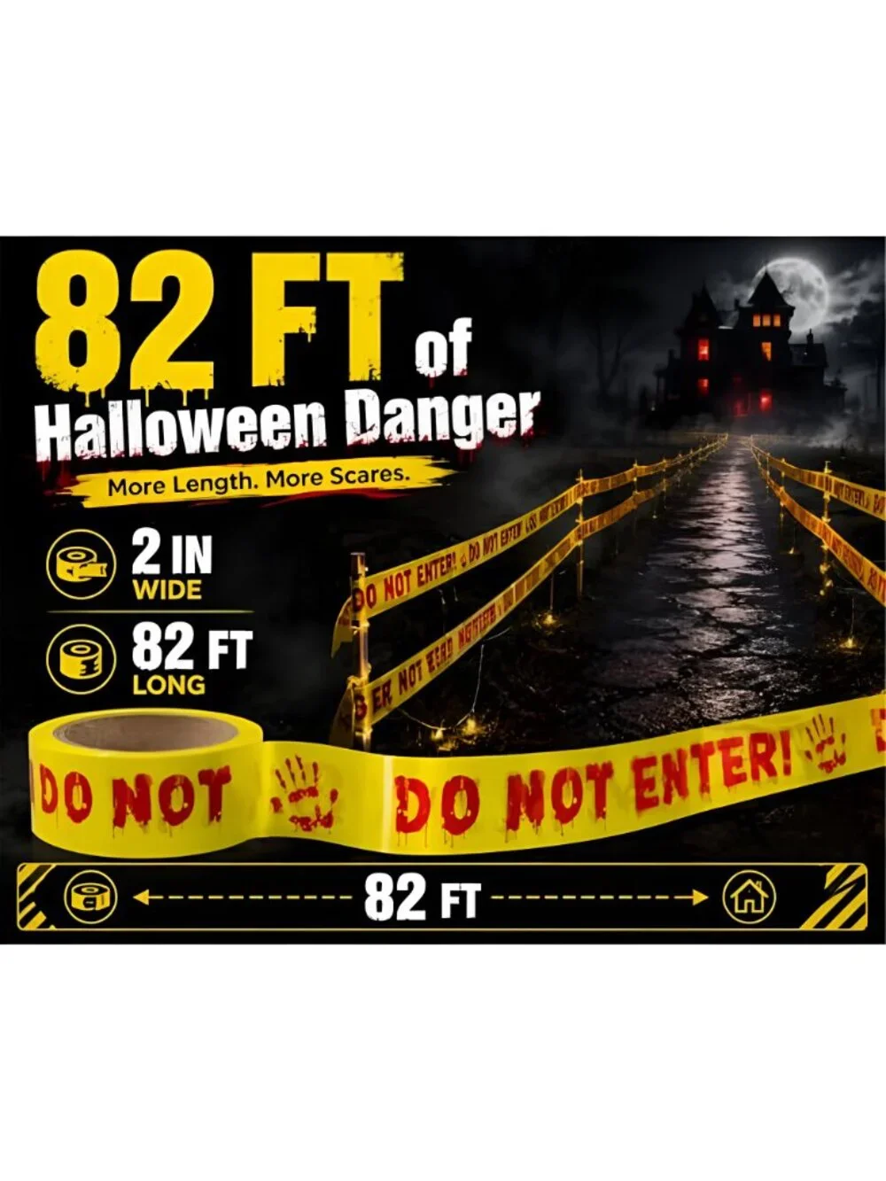 Halloween Decorations Caution Tape - Do Not Enter, Party Decor 2 in x 82 ft